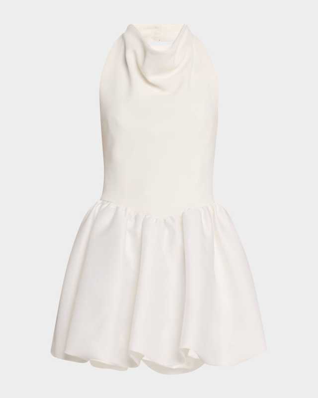 Crepe Bubble-Hem Halter Mini Dress